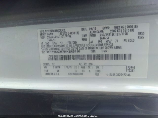 1FTYR2ZM7KKB65416 Ford TRANSIT VAN