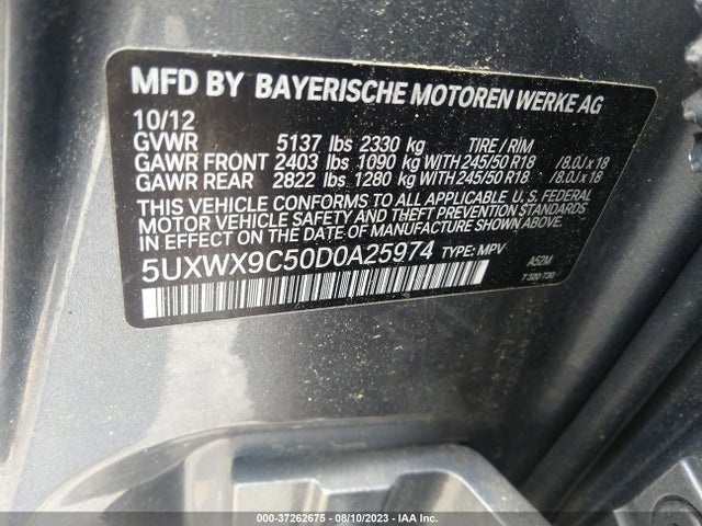 2013 BMW X3 XDRIVE28I VIN: 5UXWX9C50D0A25974