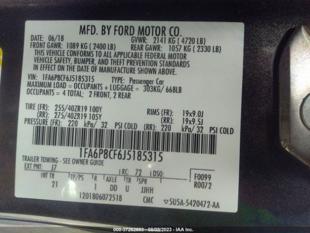 1FA6P8CF6J5185315 Ford MUSTANG GT
