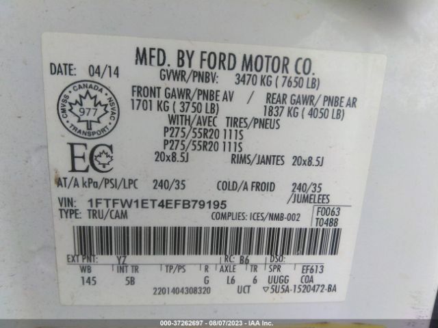 1FTFW1ET4EFB79195 Ford F-150 Xl/xlt/fx4/lariat