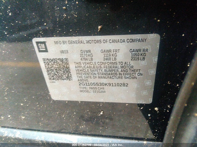 2019 CHEVROLET IMPALA PREMIER VIN: 2G1105S30K9110282