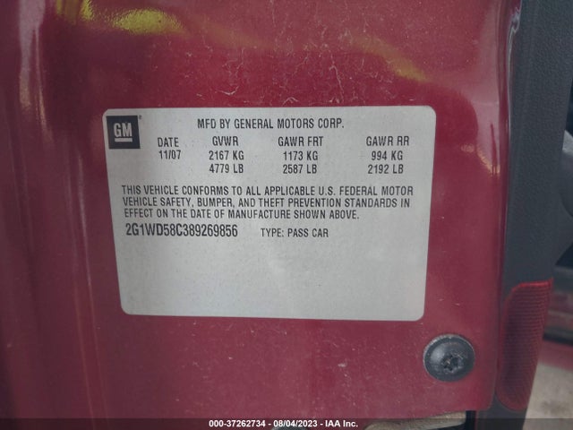 2008 CHEVROLET IMPALA  SS VIN: 2G1WD58C389269856