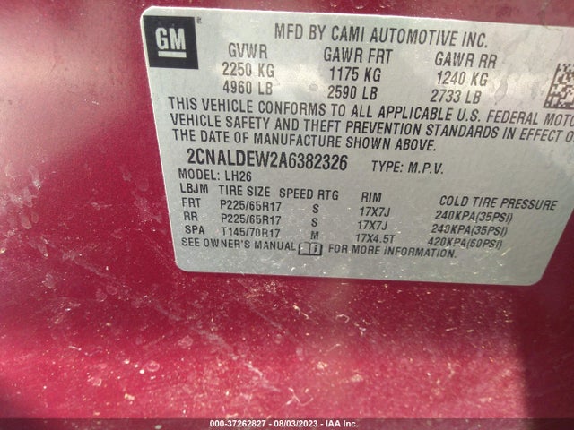 2010 CHEVROLET EQUINOX LT W/1LT VIN: 2CNALDEW2A6382326