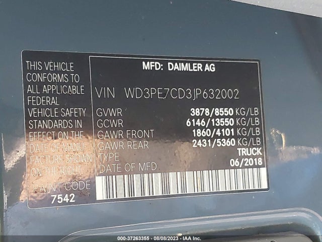 2018 Mercedes-Benz Sprinter, VIN: WD3PE7CD3JP632002