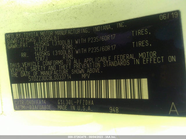 Toyota Sienna L 2020 5TDZZ3DC9LS033714 Image 9