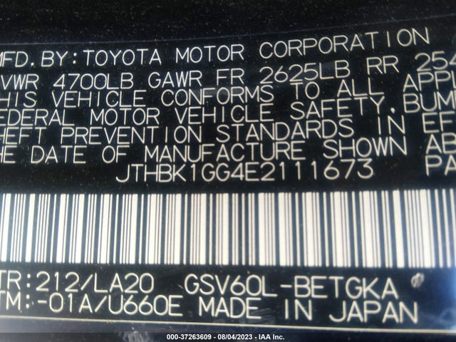 JTHBK1GG4E2111673 Lexus ES 350