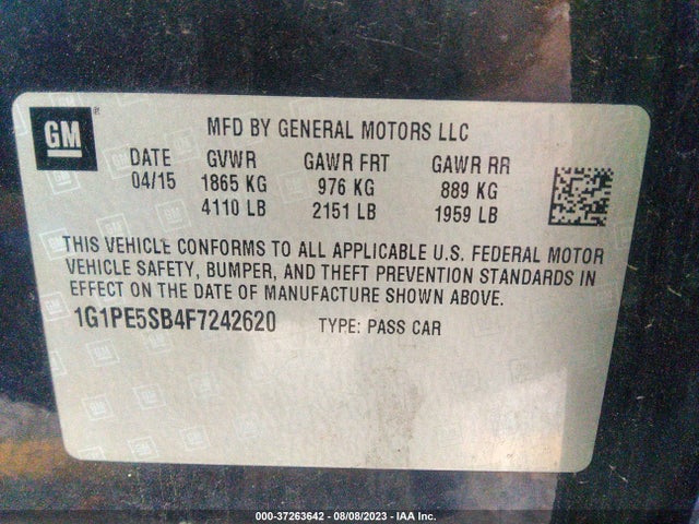 1G1PE5SB4F7242620 Chevrolet CRUZE LT