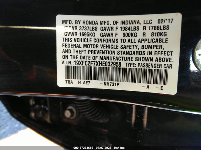 Honda Civic Sedan Ex 2017 19XFC2F7XHE032958 Image 9