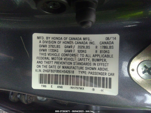 Honda Civic Sedan Ex 2014 2HGFB2F89EH542618 Image 9