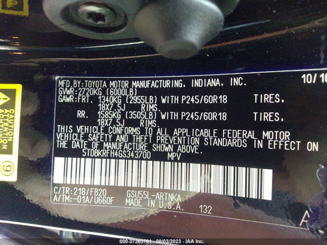 Toyota Highlander Le 2016 5TDBKRFH4GS343700 Image 15