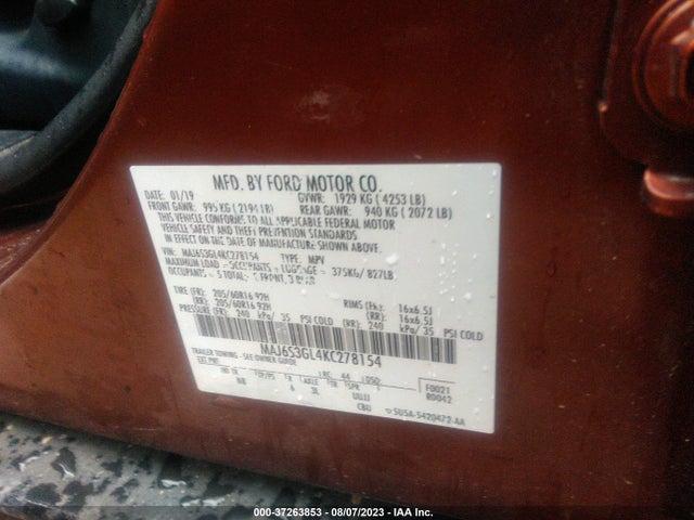 2019 FORD ECOSPORT SE VIN: MAJ6S3GL4KC278154
