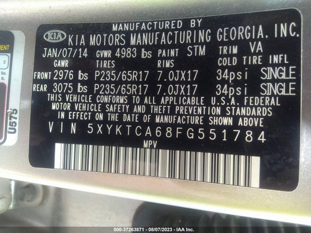 KIA SORENTO LX 2015 5XYKTCA68FG551784 Image 9