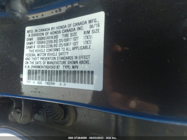 Honda Cr-v Ex-l 2016 2HKRM3H7XGH543187 Image 9