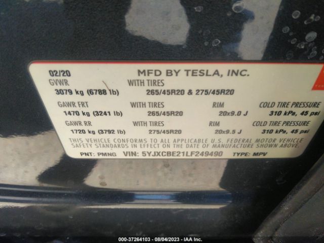 5YJXCBE21LF249490 Tesla Model X Long Range Dual Motor All-wheel Drive/long Range Plus Dual Motor All-wheel Drive