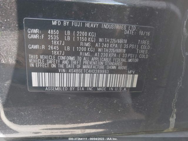 4S4BSETC4H3289993 Subaru Outback Touring