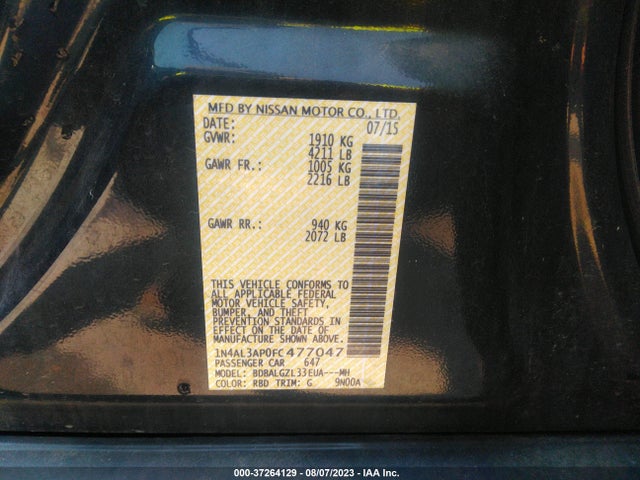 Nissan Altima 2.5 S 2015 1N4AL3AP0FC477047 Image 9