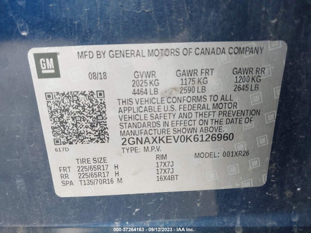 Chevrolet EQUINOX LT 2019 2GNAXKEV0K6126960 Image 9