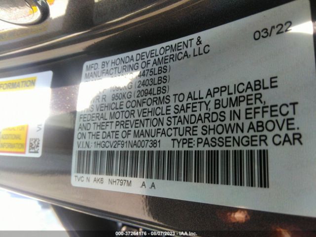 1HGCV2F91NA007381 Honda Accord Sedan Touring