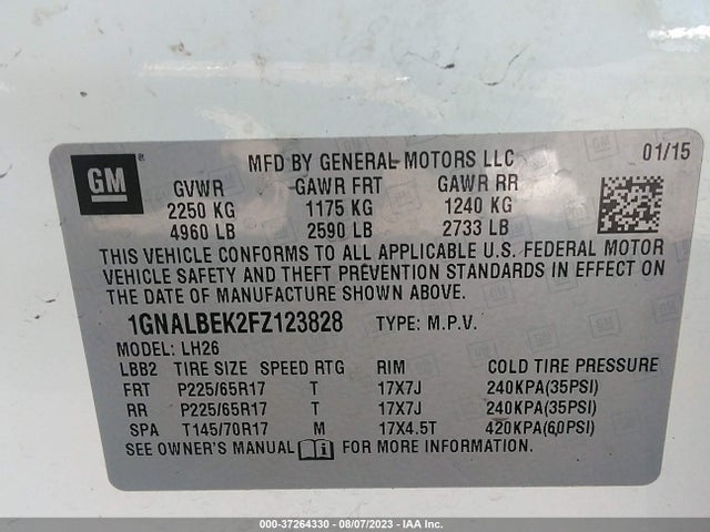 Chevrolet EQUINOX LT 2015 1GNALBEK2FZ123828 Image 9