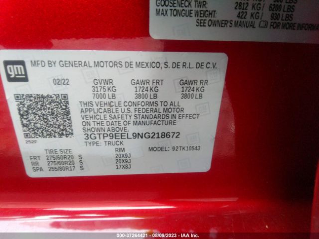 3GTP9EEL9NG218672 GMC Sierra 1500 Limited At4