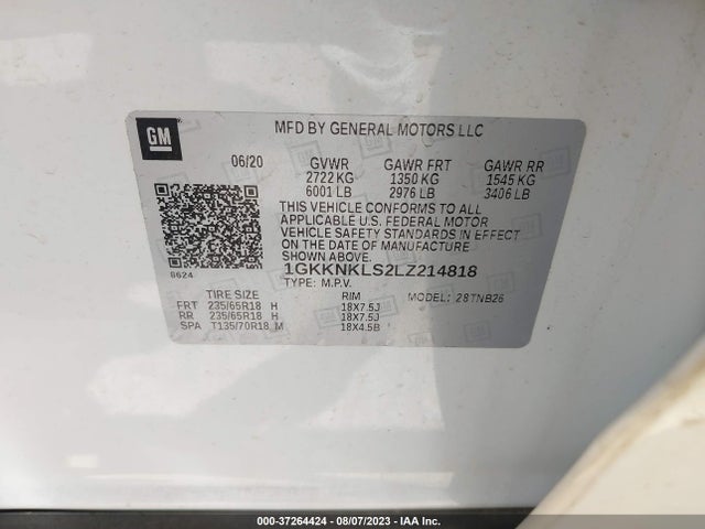 GMC ACADIA SLE 2020 1GKKNKLS2LZ214818 Image 9