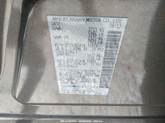 5N1AR2MM4EC617549 Nissan Pathfinder Sl