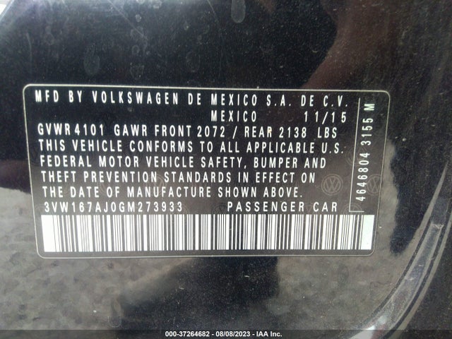 3VW167AJ0GM273933 Volkswagen Jetta Sedan 1.4t S