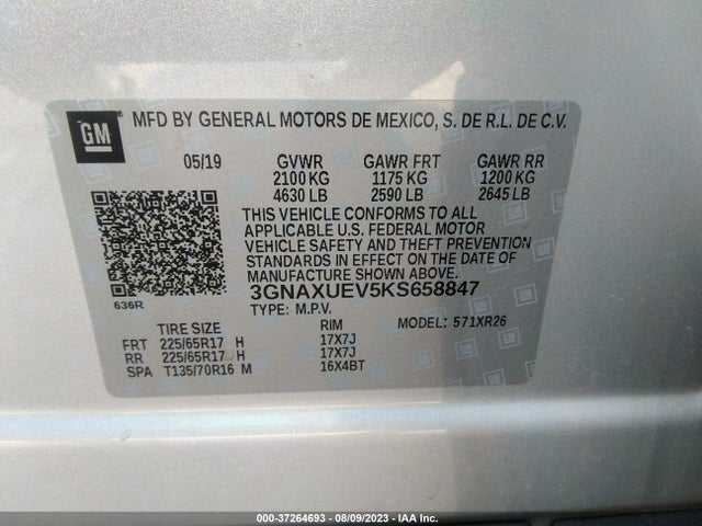Chevrolet EQUINOX LT 2019 3GNAXUEV5KS658847 Image 9