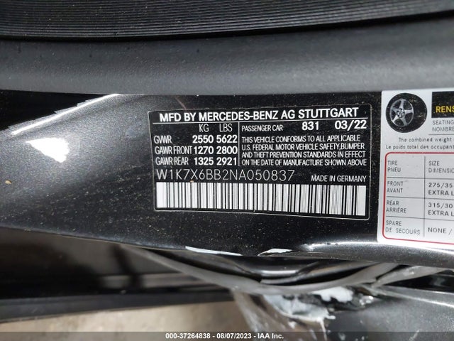 2022 Mercedes-Benz AMG GT, VIN: W1K7X6BB2NA050837