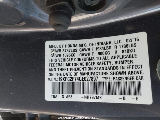 Honda Civic Sedan Ex 2016 19XFC2F74GE027897 Image 9