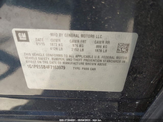 2015 CHEVROLET CRUZE LT VIN: 1G1PE5SB4F7163979