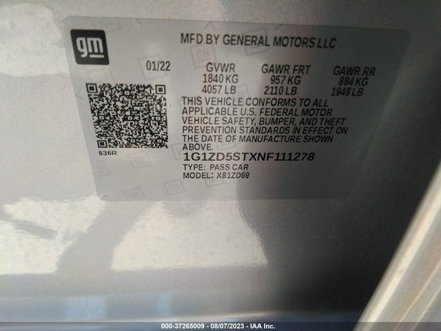 Chevrolet MALIBU LT 2022 1G1ZD5STXNF111278 Image 9