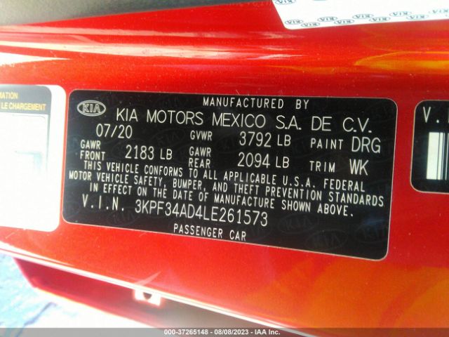 3KPF34AD4LE261573 KIA Forte Gt-line