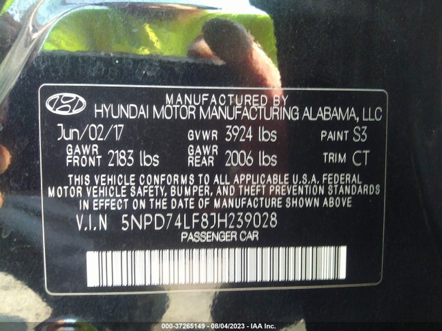 2018 HYUNDAI ELANTRA SE VIN: 5NPD74LF8JH239028