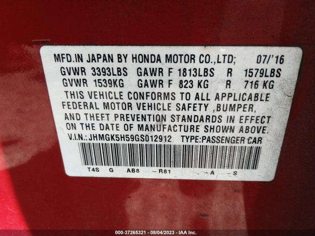 Honda FIT LX 2016 JHMGK5H59GS012912 Image 9