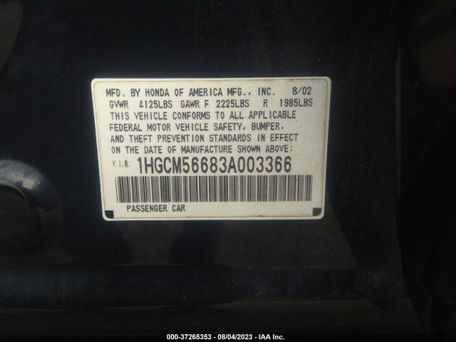 2003 HONDA ACCORD SDN EX VIN: 1HGCM56683A003366