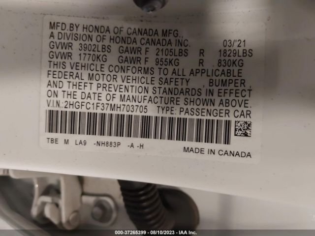 2HGFC1F37MH703705 Honda Civic Sedan Ex