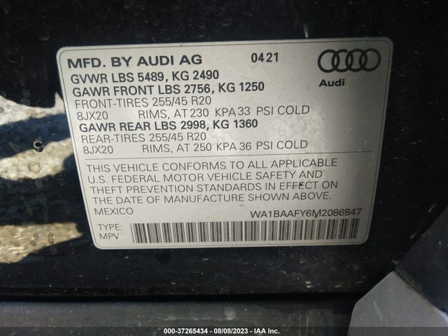 WA1BAAFY6M2086847 Audi Q5 Premium Plus