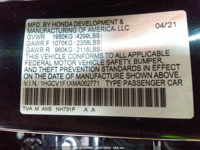 1HGCV1F1XMA062771 Honda Accord Sedan Lx
