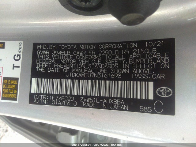 Toyota Prius L 2022 JTDKAMFU7N3161698 Image 9