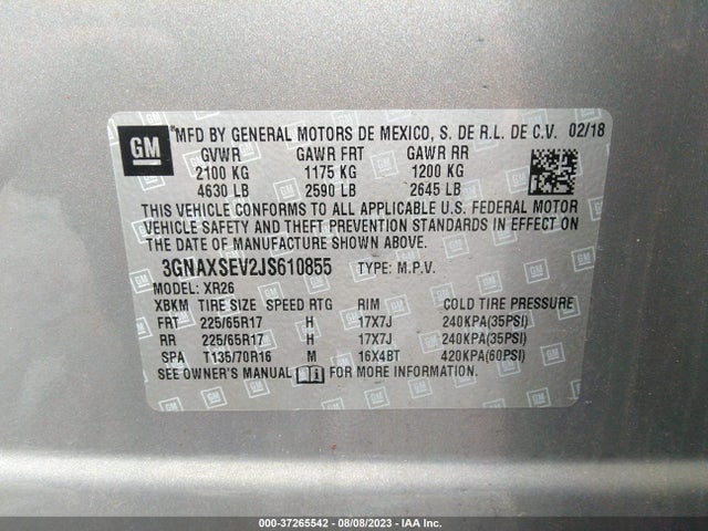 Chevrolet EQUINOX LT 2018 3GNAXSEV2JS610855 Image 9