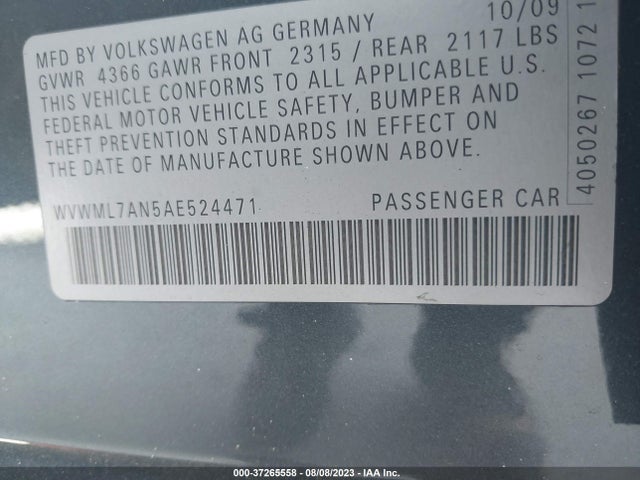 2010 VOLKSWAGEN CC SPORT VIN: WVWML7AN5AE524471