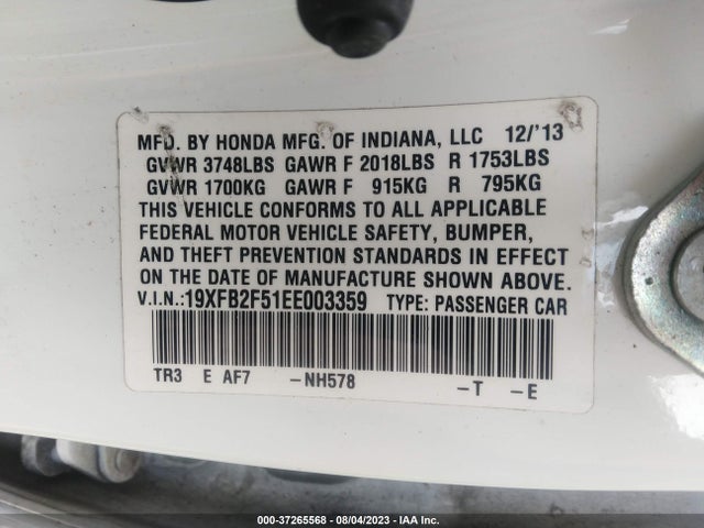 Honda Civic Sedan Lx 2014 19XFB2F51EE003359 Image 9