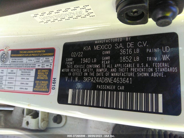 2022 KIA RIO LX VIN: 3KPA24AD8NE463641