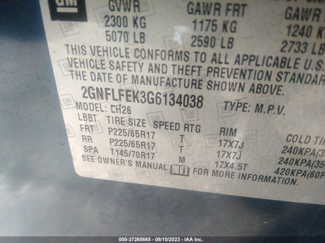 Chevrolet EQUINOX LT 2016 2GNFLFEK3G6134038 Image 9
