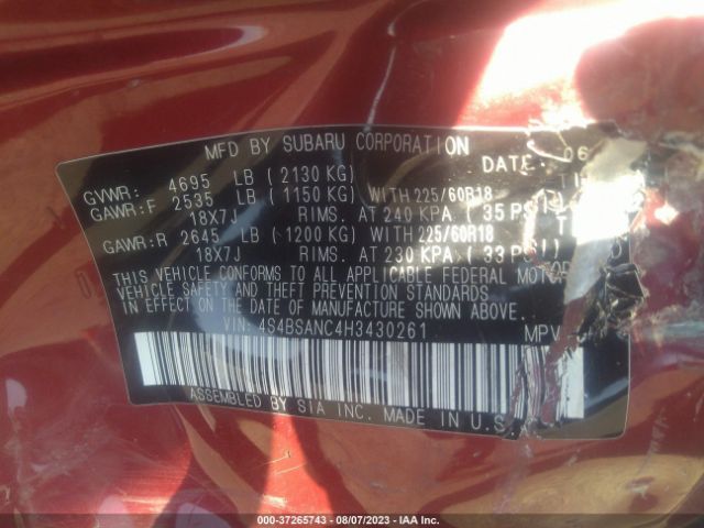 4S4BSANC4H3430261 Subaru Outback Limited