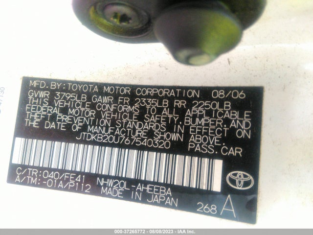 2006 TOYOTA PRIUS VIN: JTDKB20U767540320
