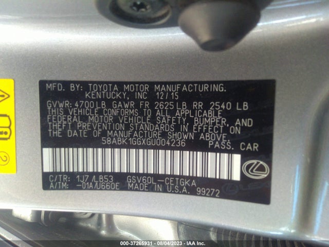 Lexus ES 350 2016 58ABK1GGXGU004236 Image 9