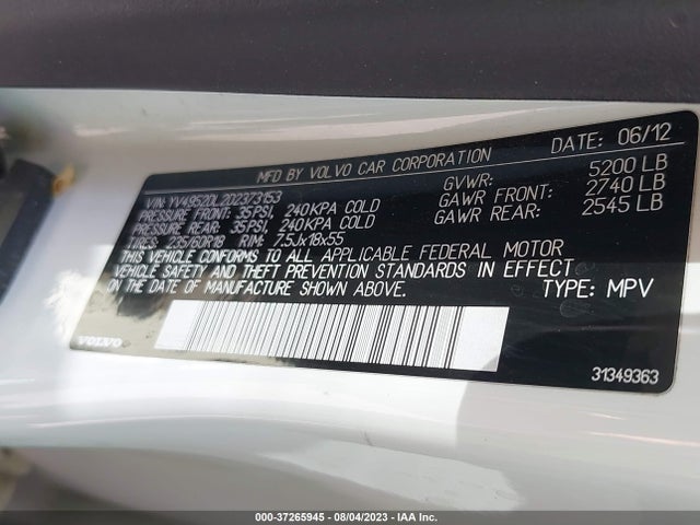 2013 VOLVO XC60 3.2L VIN: YV4952DL2D2373153