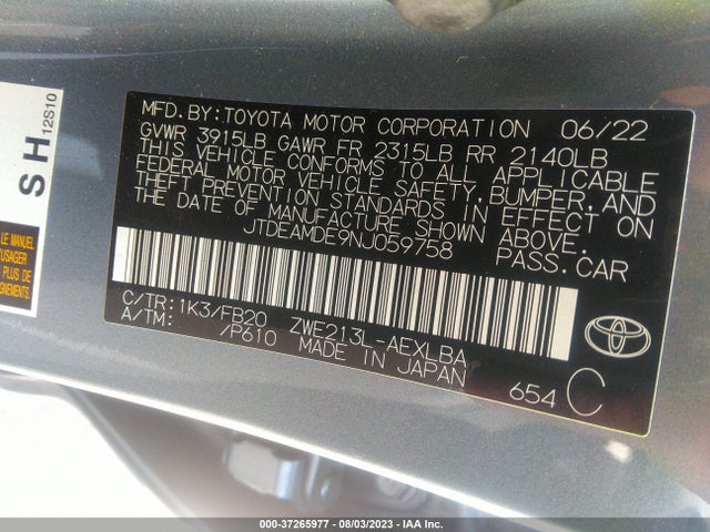 Toyota Corolla Hybrid Le 2022 JTDEAMDE9NJ059758 Image 9